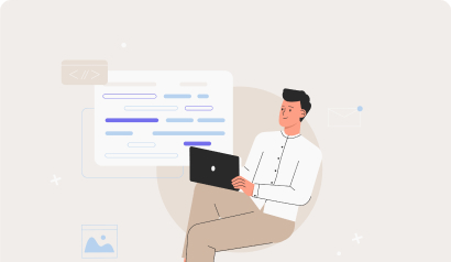 Ilustrace postavy jak tvoří web