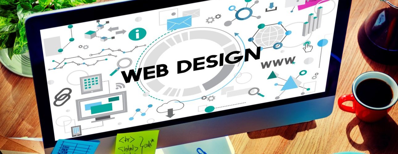 Monitor počítače s nápisem "Web design"